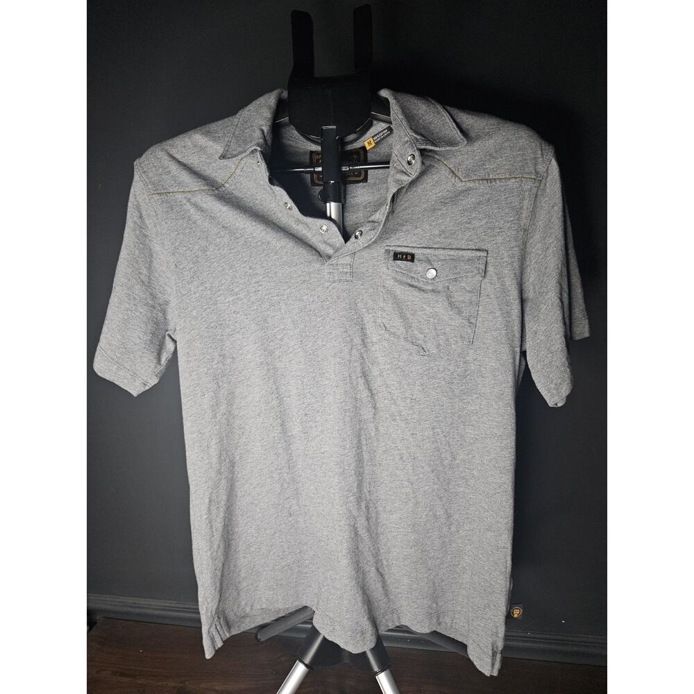 Howler Bros Ranchero Polo Shirt Mens Medium Gray Short Sleeve Pearl Snap Western